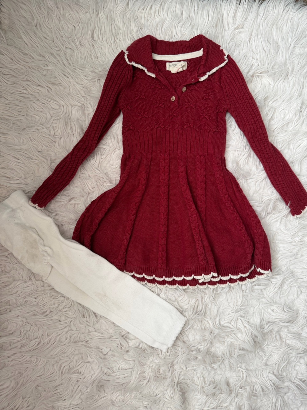 Happily Grey Kids Girls 3T Red Knit Sweater Dress & White Tights Set
